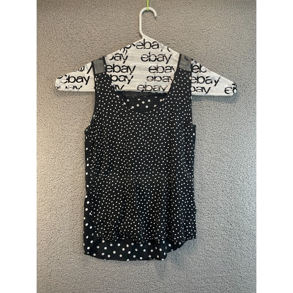 Cotton‎ On Black Polka Dot sleeveless top sheer Neck, Size S